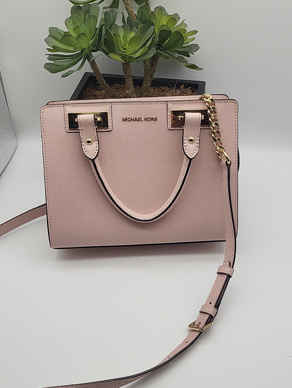 Michael Kors Blush Pink Saffiano Leather Satchel with Gold Hardware